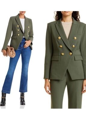 VERONICA BEARD Miller Dickey Suit Blazer Olive Green Signature Gold Buttons 14 X